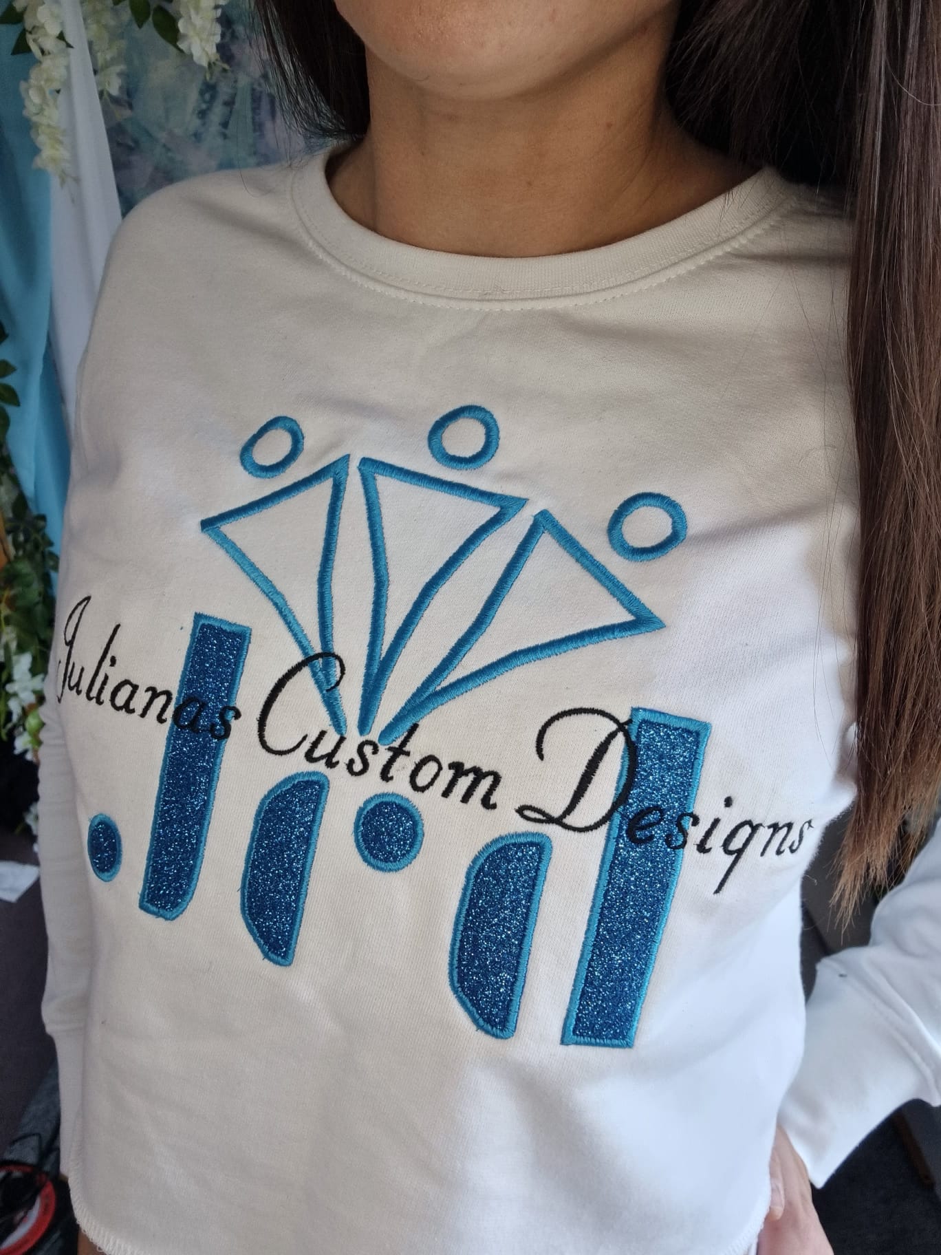 Embroidered sweatshirt featuring custom design from Julianas Custom Designs apparel line, with personalisation options
